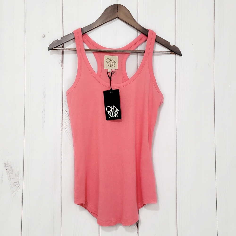 Chaser NWT Cotton Basics Seamed Racer Back Tank In Flamingo Pink